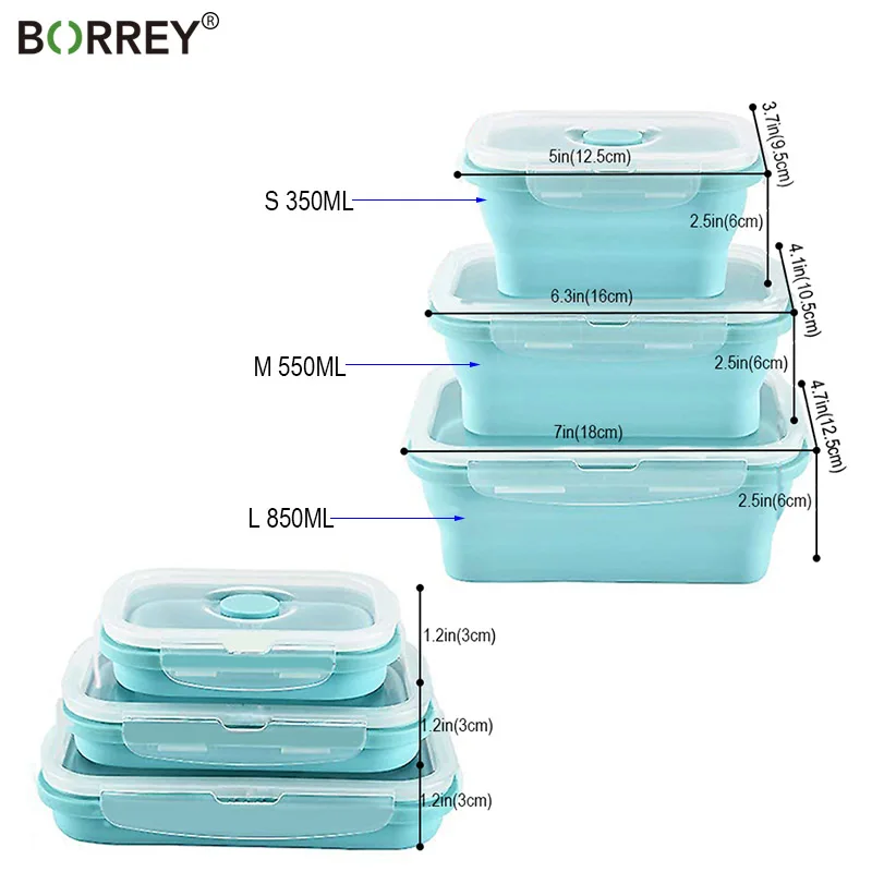 BORREY Silicone Collapsible Lunch Box Leakproof Portable Folding Bento Kitchen Food Containers | Дом и сад