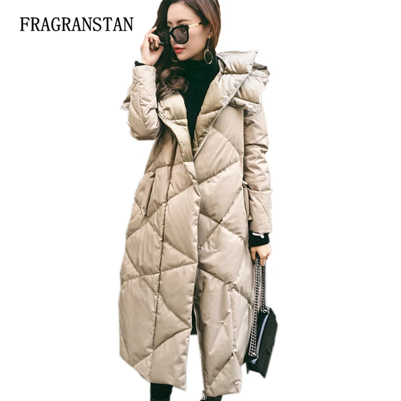 Зимняя женская модная Толстая теплая длинная пуховая куртка в клетку с