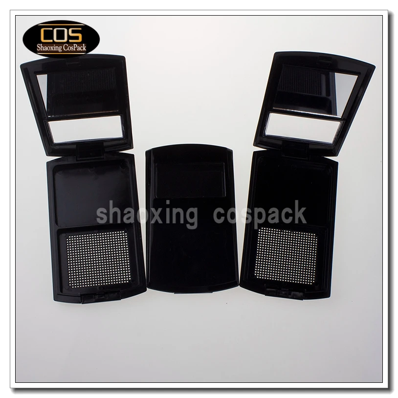 

C003 black plastic cosmetic compact with mirror, empty compact cases black, black empty makeup compacts cases