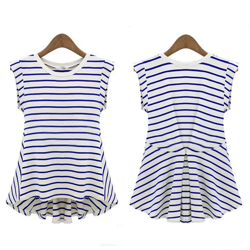 Футболка женская трапециевидная в темно-синюю полоску Повседневная Свободная