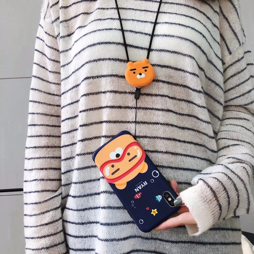 3d cartoon cute phone case soft silicone strap for iphone x 7 7plus 8 8plus 10 6 6s plus korean couples designer cover |