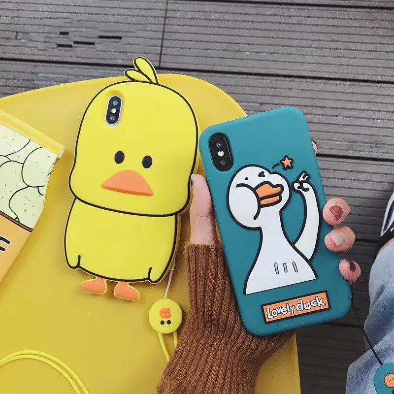 Милый мультфильм линии друг утка телефон Обложка для iPhone 6 S 7 8 Plus Чехлы XR XS MAX мягкие fundas силиконовые крышка батареи