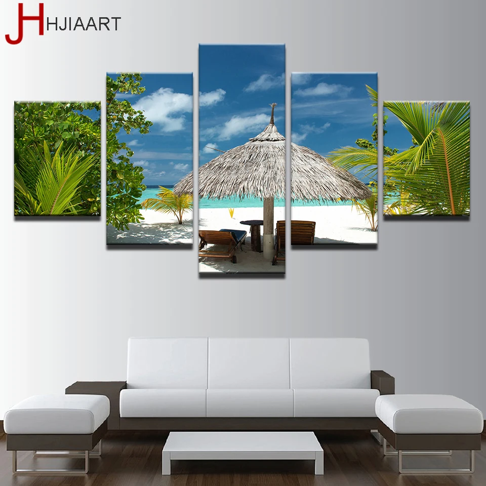 Холст Картины Wall Art Hd принты 5 шт. тропический остров фотографии пальмы пляж