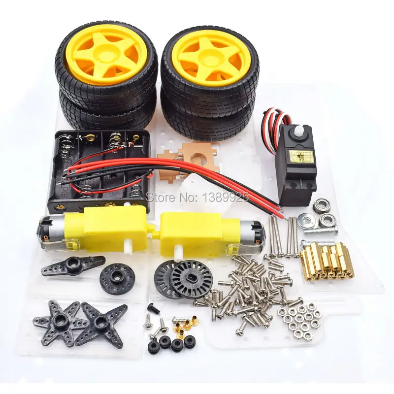Steering engine 4 wheel 2 Motor Smart Robot Car Chassis kits DIY For Ar-duino | Электронные компоненты и