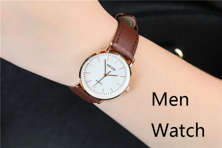 Brown Men Watch Kezzi модные ультра тонкие кварцевые наручные часы женские водонепроницаемые кожаные часы для пары повседневные женские часы Relojes Montre Femme - Цвет: Brown Men Watch