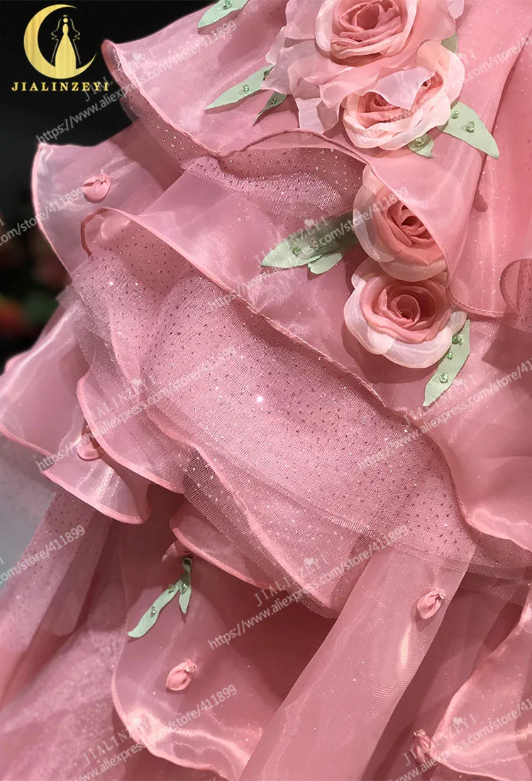 JIALINZEYI реальная фотография Сексуальная Marchesa рукава розовые цветы A-Line Длина до пола платья вечерние платья