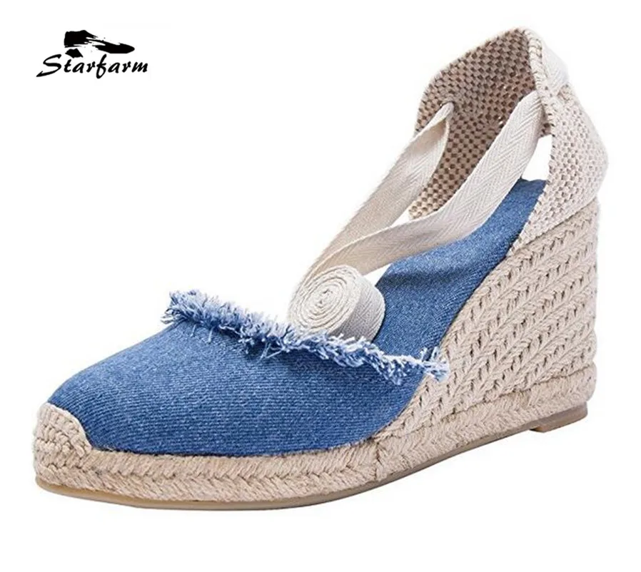 Starfarm синего джинсового цвета Обувь эспадрильи конопли стельки танкетка Для