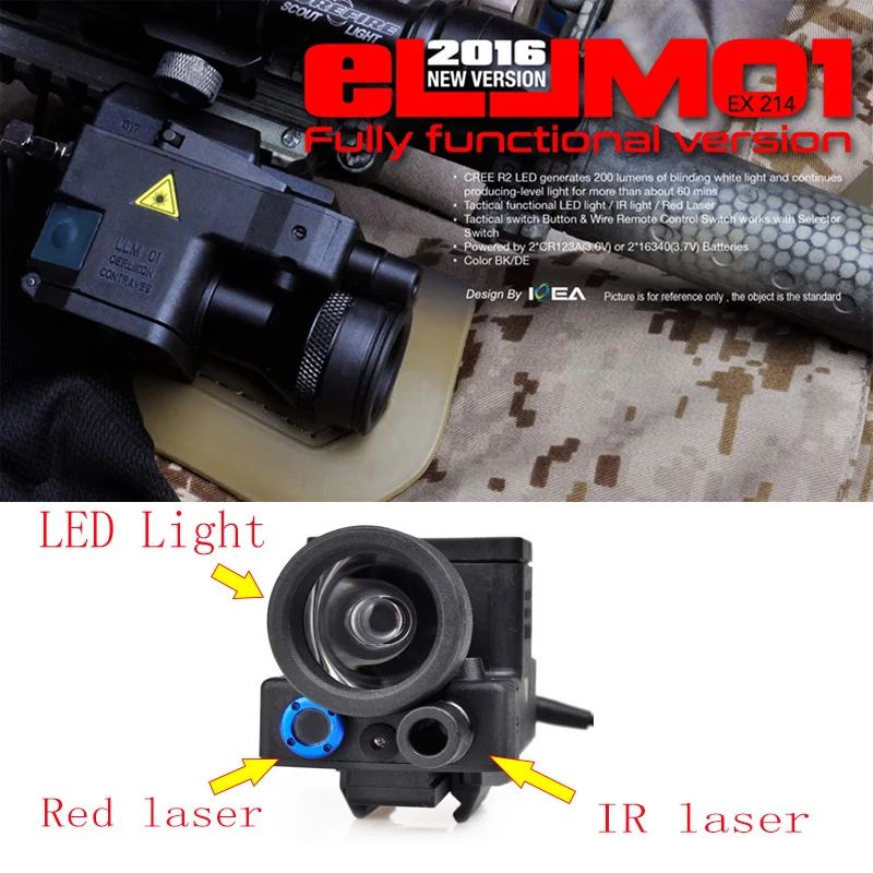 Светодиодный светильник для оружия Element eLLM01 красный лазер и ИК охоты полностью