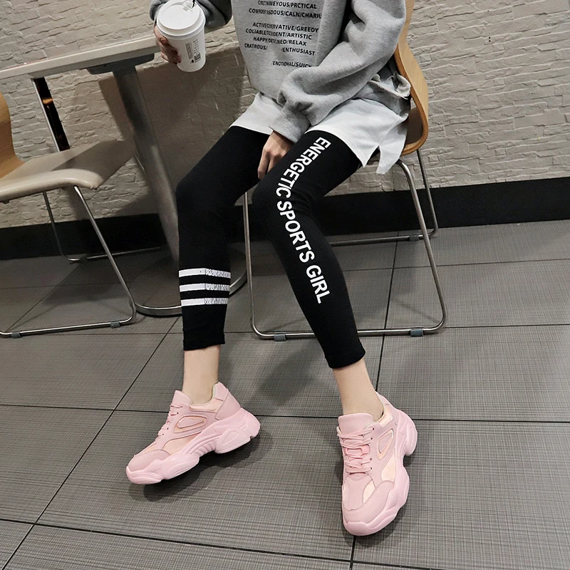 Pink Sneakers Women Shoes Chunky Sneakers New Trendy Female Leather Casual Shoes Woman Basket chaussures femme Dropshipping