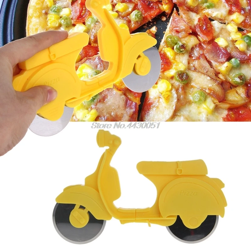 Мотоцикл нож для пиццы из нержавеющей стали двойные колеса слайсер