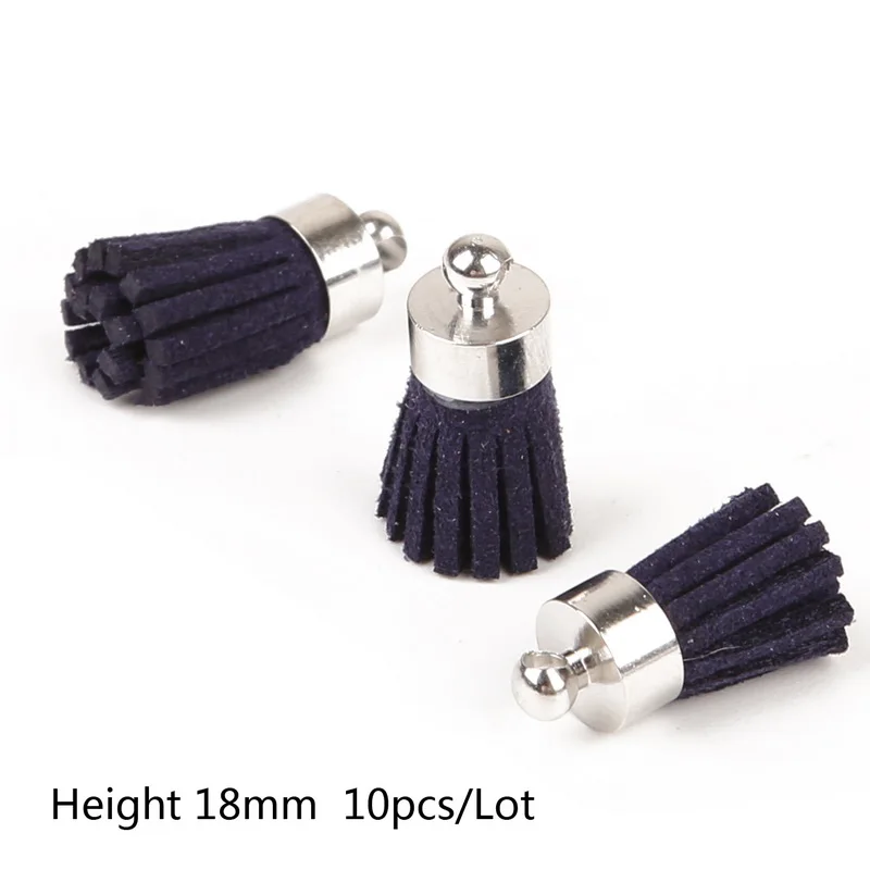 Navy Blue 10 шт. 14 цветов 18 мм Серебряные Колокольчики замша искусственная кожа маленькая кисточка Шарм Подвеска для DIY серьги ожерелье брелок аксессуары - Цвет: Navy Blue