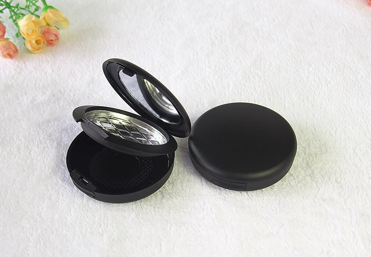 

empty 12g matte black double cosmetic compact with mirror for mineral powder, cosmetic compacts packaging, compact makeup cases