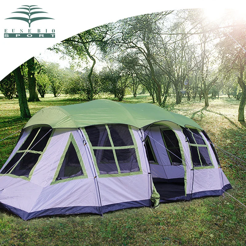 

8Persons double layer outdoor family 1hall 1living room house shape team camping tent in good quality and nice version