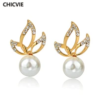 chicvie gold simulated pearl double sided stud earring for women crystal piercing charm bridal wedding jewelry earring ser150028