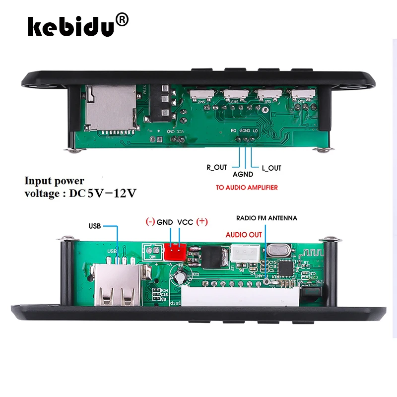 Mp3 плеер kebidu с Bluetooth 5 0 Плата декодера FM радио TF USB 3 мм AUX модуль приемник