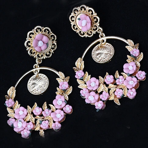 Модный показ большой бренд D G Ретро барокко цветок круглые серьги Винтажные