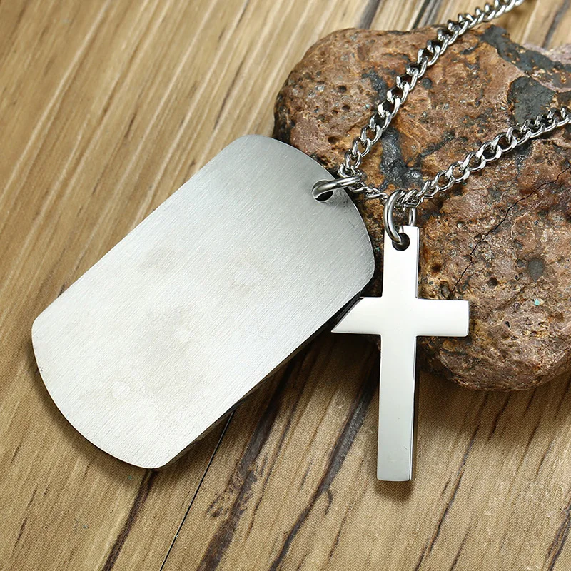 Большой J.W Панк Крест и тег двойной кулон цепочки Ожерелья Уникальный для мужчин