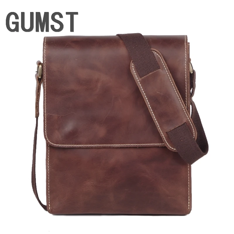 GUMST Retro Genuine Leather Cowhide Crazy Horse Shoulder Messenger Bag Crossbody iPad Briefcase Portfolio Sling Handbag