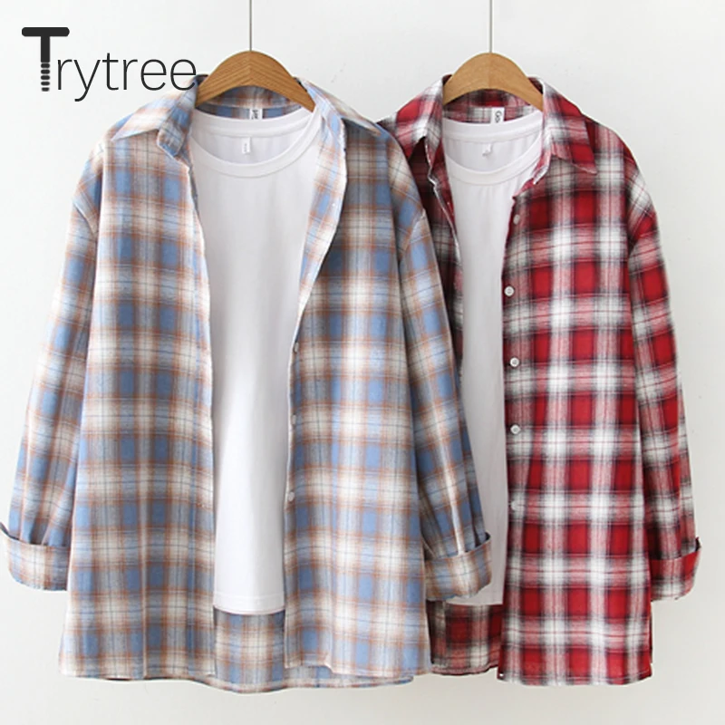 Ttytree весенние клетчатые блузки Повседневная рубашка для женщин отложной