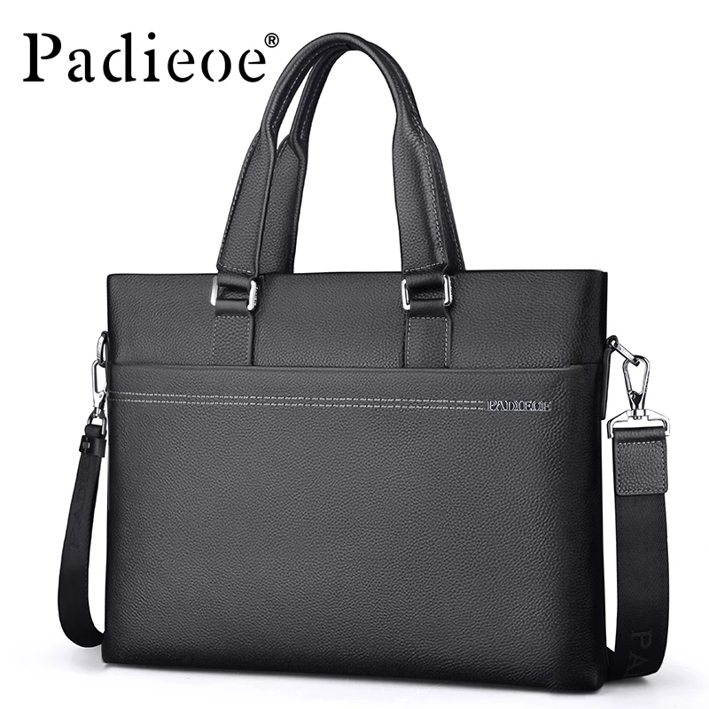 

Padieoe Men's Genuine Leather Briefcase Famous Brand Business Cowhide Leather Men Messenger Bag Casual Handbags Shoulder Bags