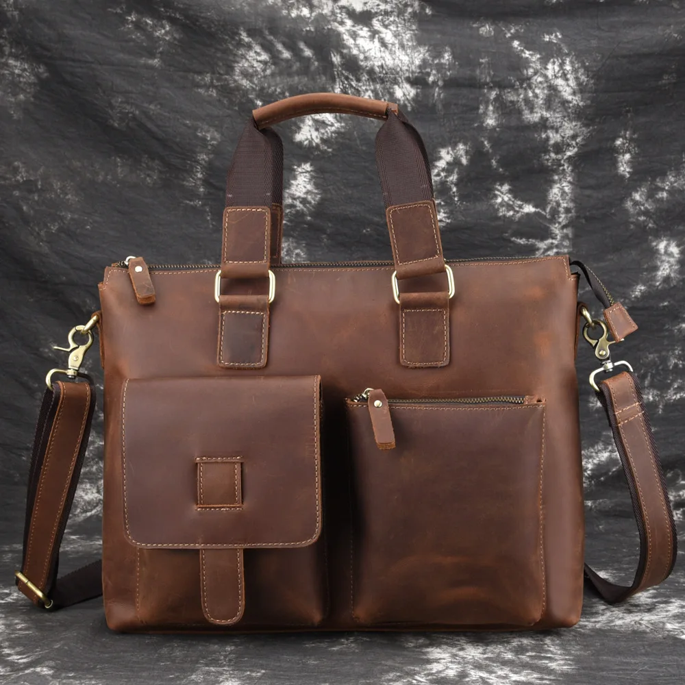 Crazy Horse Leather Men Briefcase Bag Vintage Handbag Male Large Laptop Popular Message Tote Messenger Satchel Purse New |