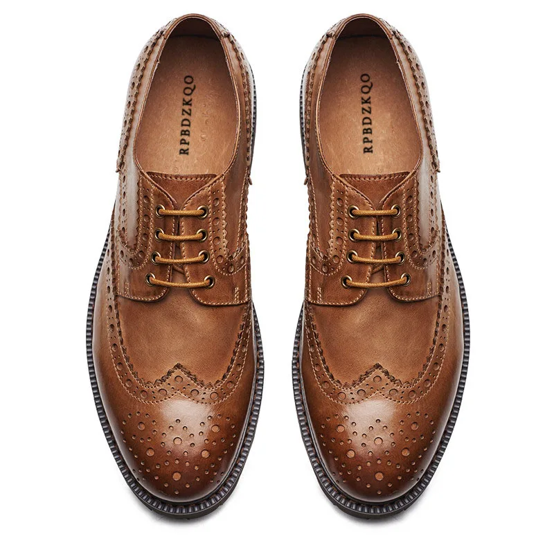 Брендовая коричневая Роскошные Кожаные криперы Wingtip британский стиль реального броги на шнуровке для подиума модные оксфорды Мужская обувь лето
