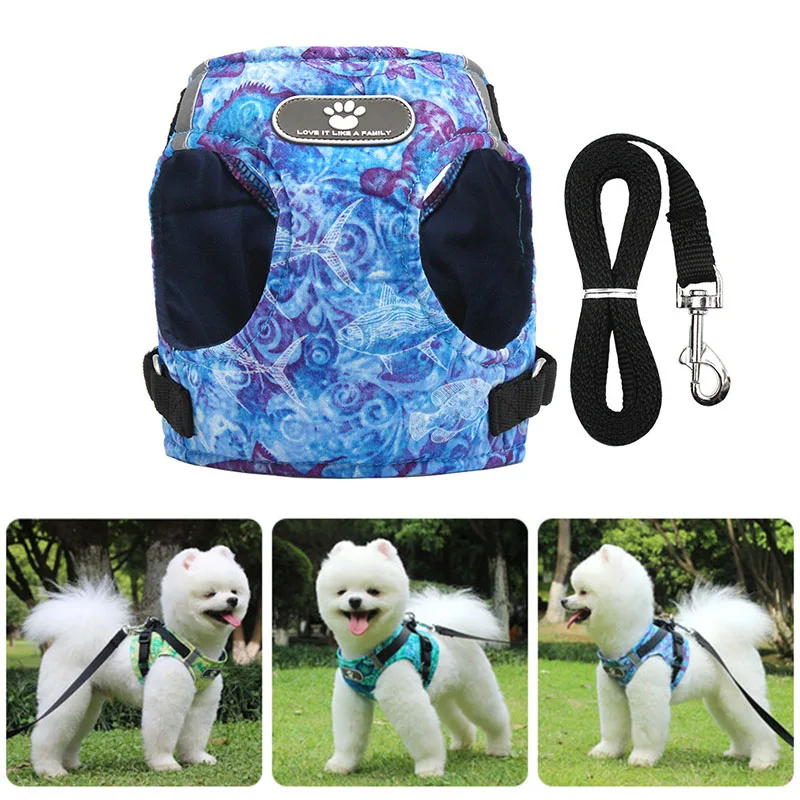 Светоотражающая шлейка для маленьких собак и кошек жилет с принтом океана не