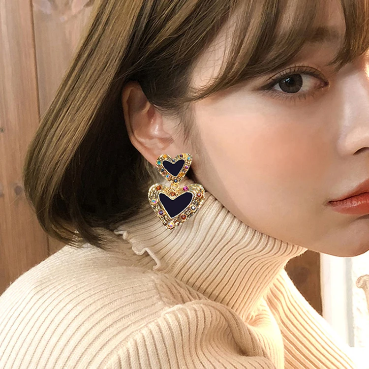 MENGJIQIAO корейские цветные блестящие стразы в форме сердца серьги капли для женщин