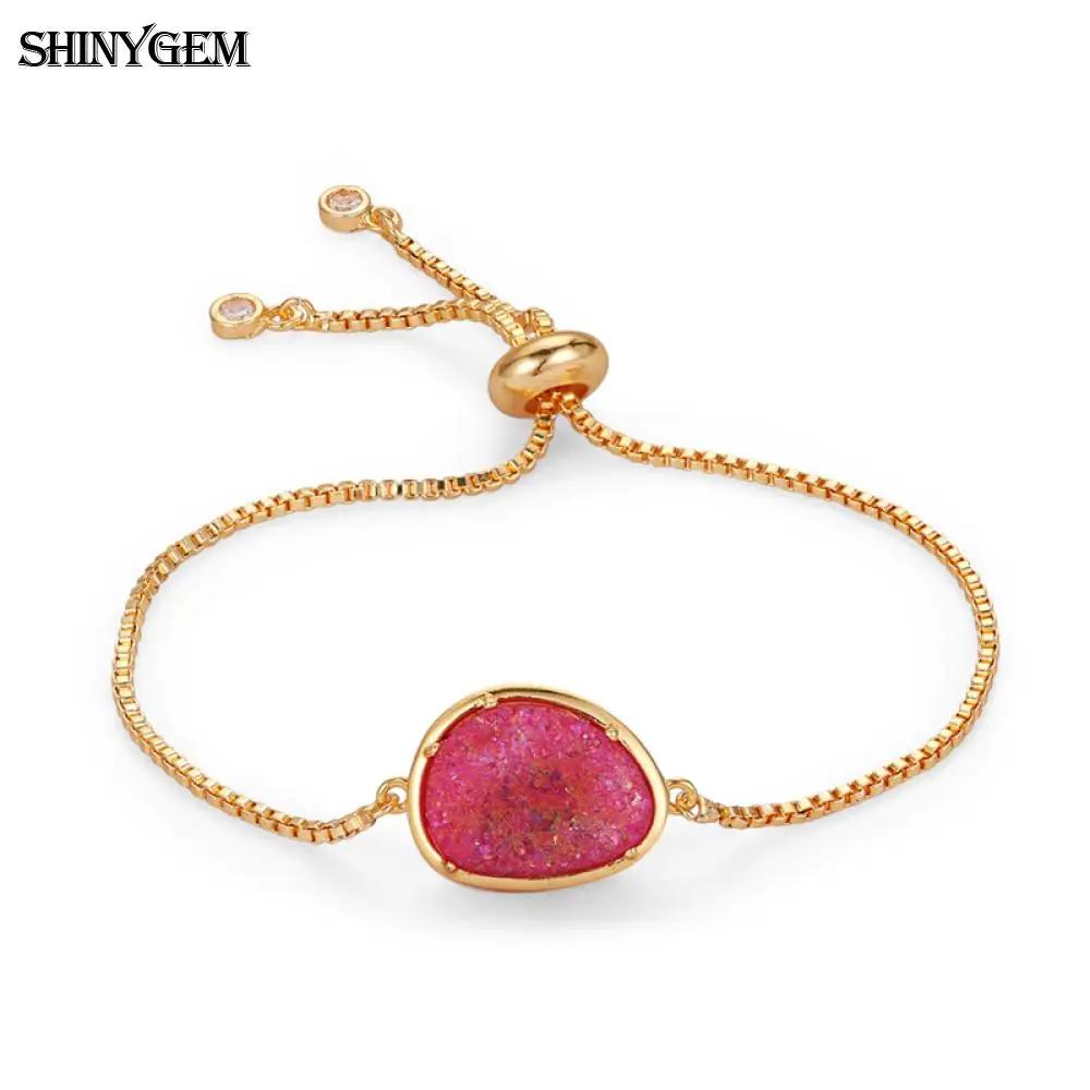 Rose ShinyGem натуральный кристалл необработанные браслеты разноцветные капли воды друзы хрустальные Браслеты регулируемые браслеты из золотой цепи для женщин - Окраска металла: Rose