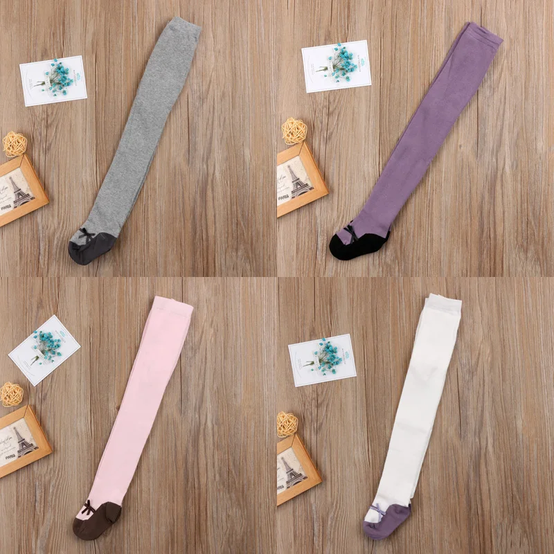 Принцесса Дети Хлопковые колготки для маленьких девочек с длинными sockken чулки Термальность трикотажные колготки с бантом мягкие Стрейчевые теплые колготки