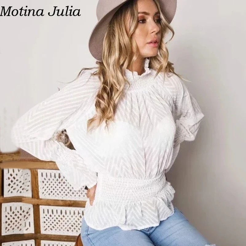 Motina Julia водолазка сексуальная белая блузка Женская Осенняя Повседневная Блузка с