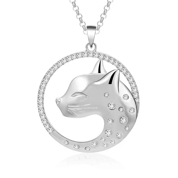 Silver Color Большой круглый Леопард с кристаллами кошачий кулон ожерелье для женщин Золотая Серебряная цепочка длинное ожерелье Модные ювелирные изделия подарки дропшиппинг - Окраска металла: Silver Color