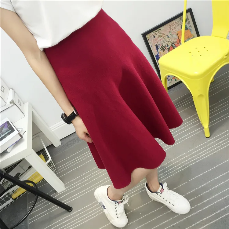 Новая осенне зимняя трикотажная юбка для женщин средней длины с высокой талией А