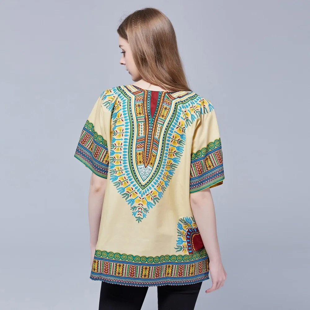 Dashikiage унисекс Этническая винтажная 70s Бохо племенная африканская рубашка с принтом Дашики хлопок Топ рубашка
