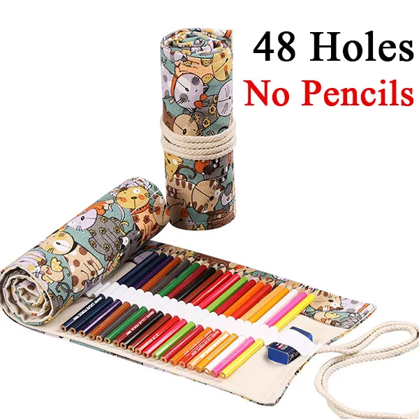 48 Holes No Pencils 12/24/36/48/72 рулон школьный Карандаш Чехол Kawaii пенал из ткани уголовного для девочек и мальчиков милый большой Карандаш Чехол штрафы коробка канцелярских принадлежностей - Цвет: 48 Holes No Pencils