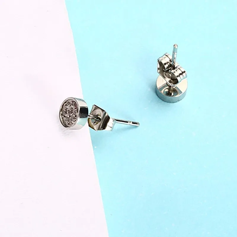 Серьги-гвоздики женские круглые из нержавеющей стали с кристаллами | Украшения и
