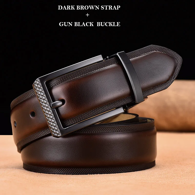 DBrownStrapGunBuckle Classic Leather Belt Men High Quality Luxury Cowhide Waist Belt For Men belt Leather Genuine riemen voor mannen Dropshipping - Цвет: DBrownStrapGunBuckle