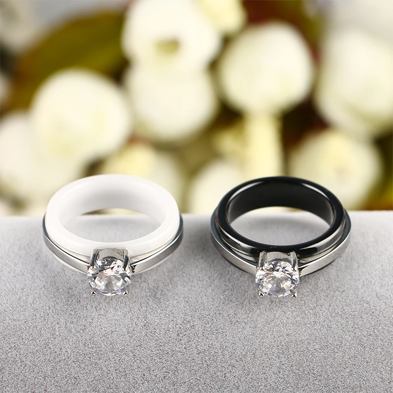 2.0ct AAA циркон обручальные кольца для женщин серебряный цвет 316 нержавеющая сталь керамические кольца женские anel Австрийские кристаллы ювелирные изделия