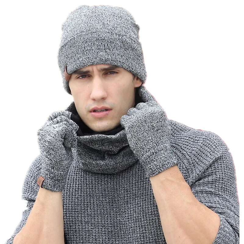 Шапки шарфы перчатки комплект из трех предметов для мужчин и женщин зимняя