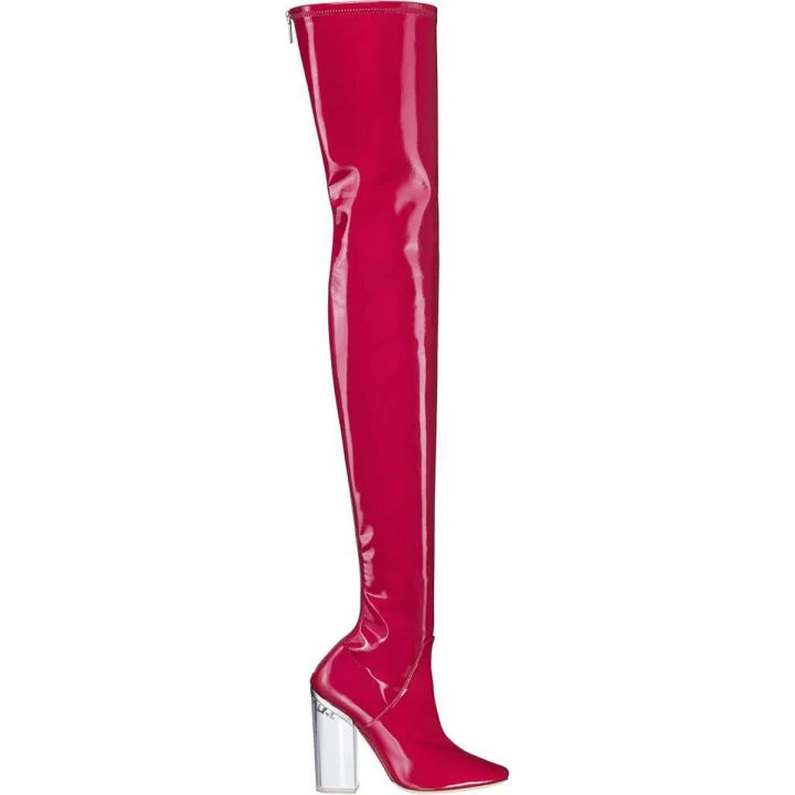 Мода Красные Туфли Женщины Сексуальные Сапоги Острым Носом Ясно Коренастый