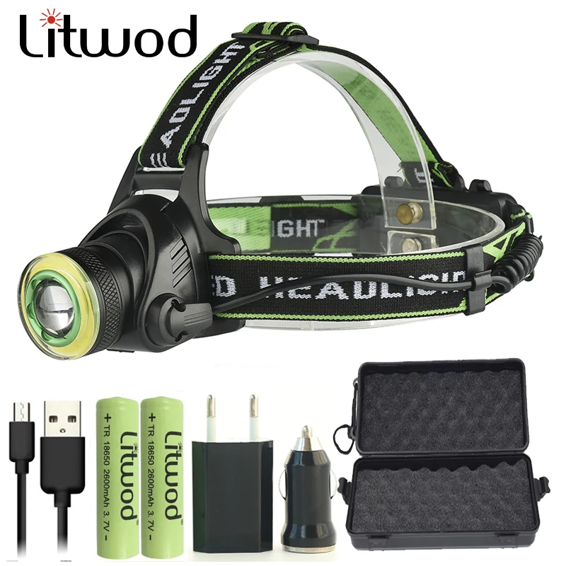 Litwod Z207403 светодиодный налобный светильник на голову 10000лм CREE XM-L2 U2 COB Micro USB зарядное устройство Головной фонарь портативный светильник фонарь