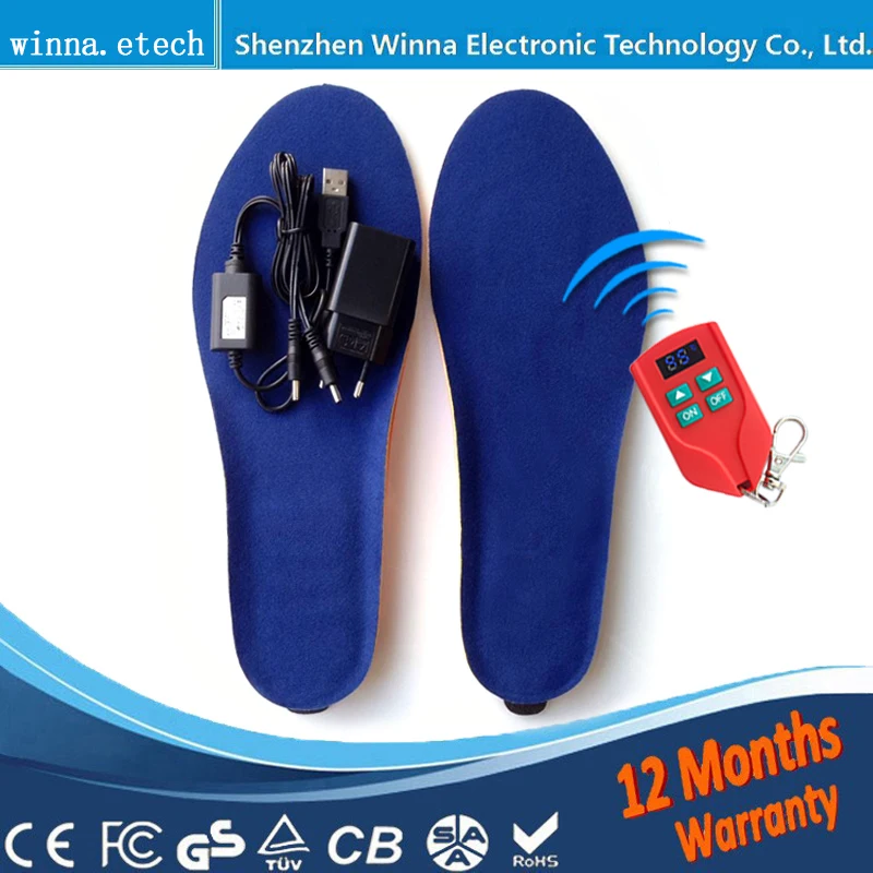 USB мужские стельки с подогревом, электрическая грелка для ног, термостельки с дистанционным управлением, 2000 мА/ч, женская обувь, стельки с подогревом, 60 градусов