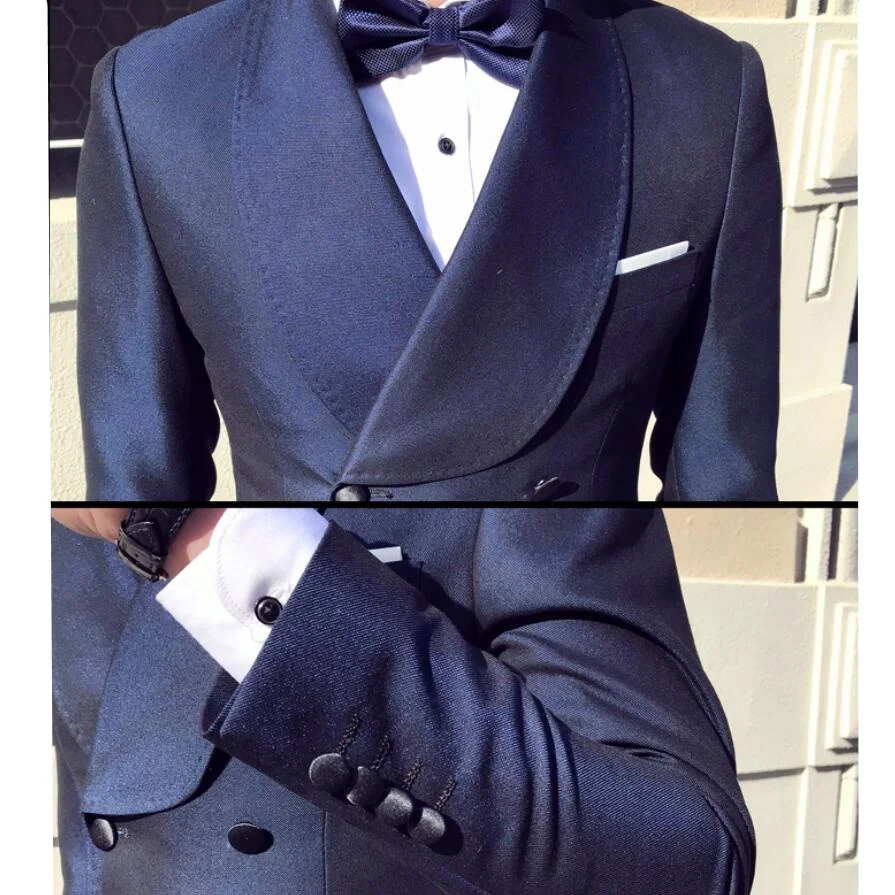 

(Jackets + Pants)2019 New Fashion Male autumn business suits/Men's High quality pure cotton double-breasted Blazers/groom dress