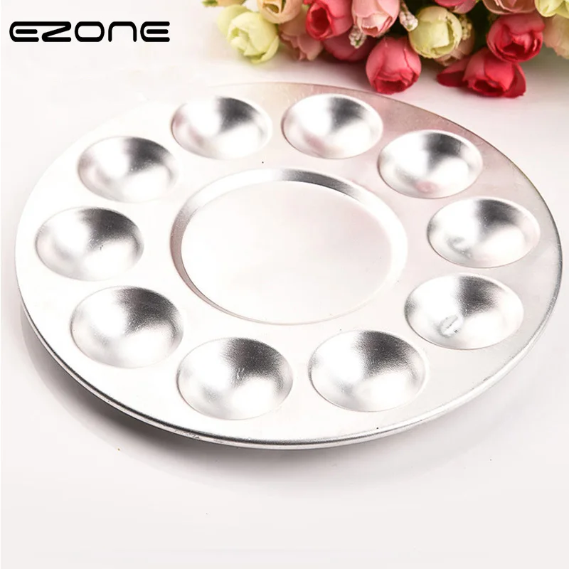 

EZONE 10-Hole Aluminum Circular Palette Art Paint Drawing Tray Color Palettes For Oil Watercolour Painting Pallet Office Supply