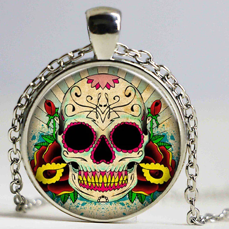 Подвески и цепочки винтажные украшения с изображением сахарного черепа выпуклая