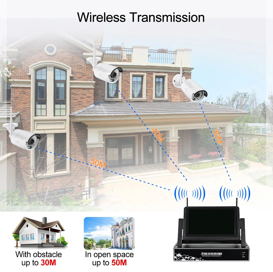 4CH 1080P Беспроводной NVR Наборы 7 дюймов ЖК-дисплей Дисплей 2MP HD открытый IP Камера домашней безопасности Системы наблюдения Наборы Wi-Fi Камера комплект