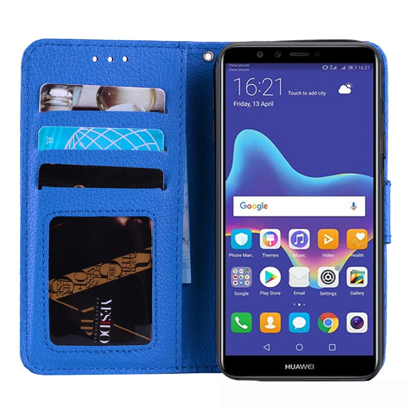 AOBABLAU Роскошные флип чехол бумажник для huawei Y9 2018 искусственная кожа + силиконовый