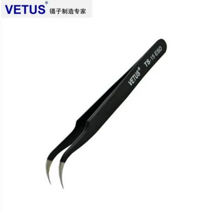 TS-ESD Экономического индивидуальные ресницы нержавеющая сталь Tweezers Антистатический пинцет инструменты наращивание ресниц Пинцет Набор Vetus