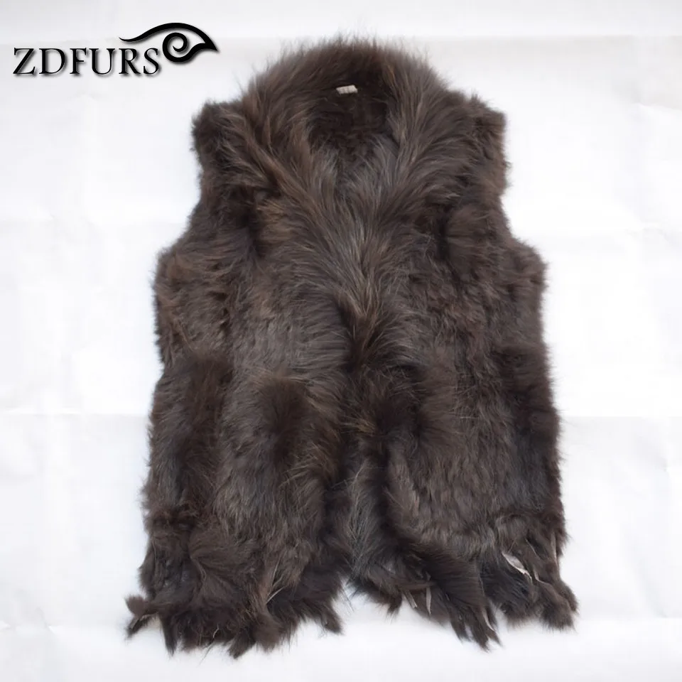 ZDFURS* вязаный жилет из кроличьего меха, меховой воротник из енота, вязаный жилет из кроличьего меха, жилет