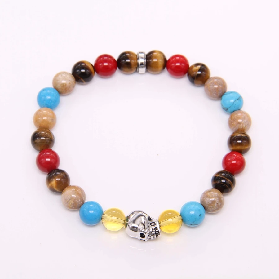 

Hemiston Thomas Colorful Material Mix Featuring Skull Bead Bracelet, Glam Jewelry Soul Gift for Women TS 93
